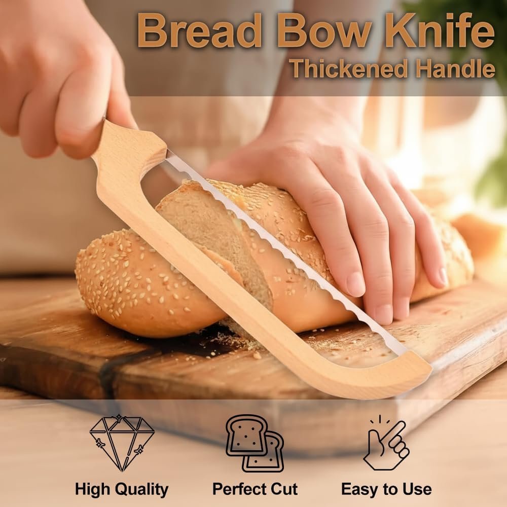 Premium Wooden Bread Knife with Serrated Stainless Steel Blade - Image 2